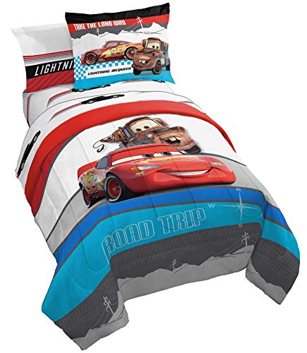  Pixar Racing Machine 5 Piece Twin Bed Set   Includes Comforter & Sheet Set   Bedding Features Lightning McQueen   Super Soft Fade Resistant Microfiber (Official Pixar Product)