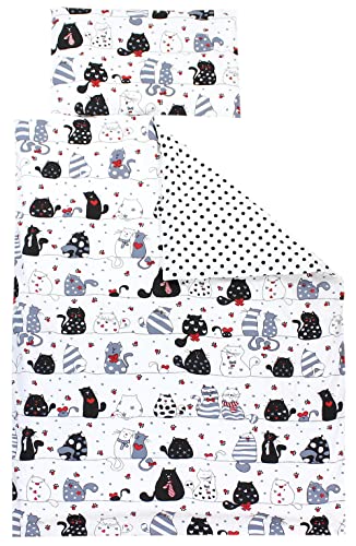 TupTam Kinder Bettwäsche Gemustert 2-Teilig Wendebettwäsche, Farbe: Katzen Schwarz/Weiß, Größe: 135 x 200 cm
