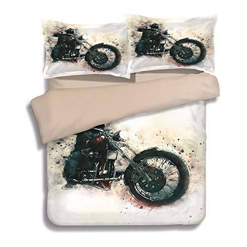 Bettbezug Set, Morbuy 3D Motorrad Doppelbett Dekoratives Zimmer Nicht Eisen Quilt Kissenbezug Bettwäsche Sets 3 TLG (200x200cm,D)