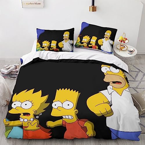 LENTLY Die Simpsons 3D Print Betten Set Bettwäsche Set Microfaser Qualität Bettbezug Mit Kissenbezug Teilig 3 Teilig Sets Double?200x200cm?