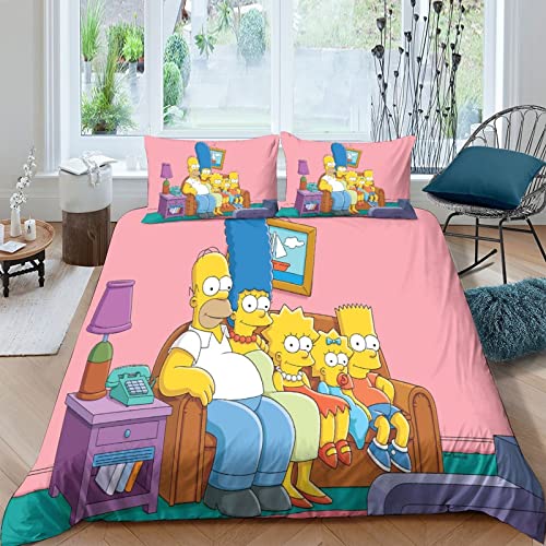 ZELLART The Simpsons Jungen Teenager Bettbezug Set Modern Bettwäsche Dekorativ Betten Set Polyester Für Kinder Männer Bettbezüge Double?200x200cm?