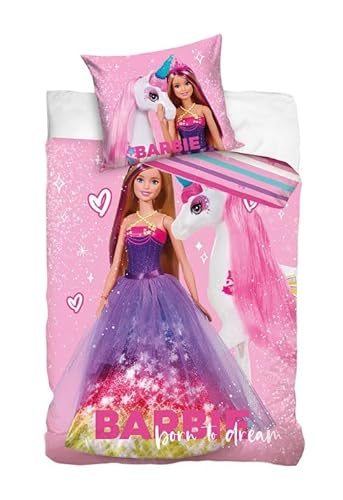 Bettbezug Barbie Einhorn Bettwäsche Kinderzimmer Mädchen (150 x 210/50 x 70)