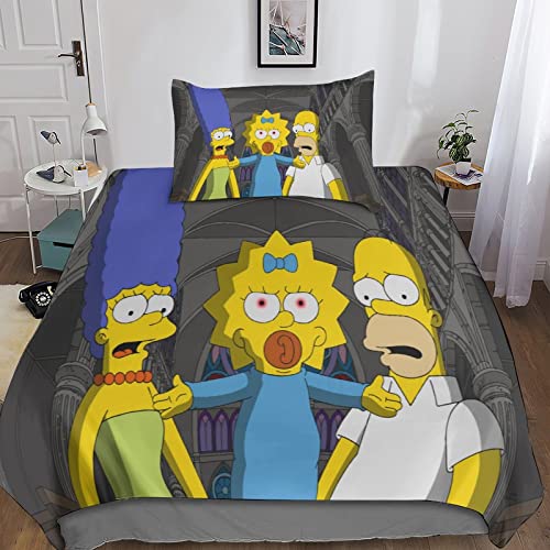 EKENOZ The Simpsons Bedrucktes Bettbezug-Set 3-teilig, Einzigartiges Design, Einseitige Mikrofaser-Bettbezüge, Hypoallergene Bettwäsche-Sets Kinderbettwäsche Single?135x200cm?