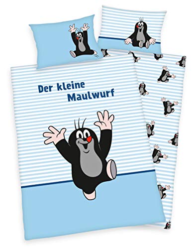 Klaus Herding GmbH Der kleine Maulwurf Bettwäsche Set 40x60 + 100x135cm 100% Baumwolle mit Reißverschluss