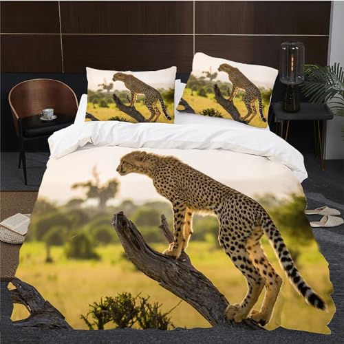 Gelber Leopard Bettwäsche 135x200 Tier Bettwäsche-Sets für Jungen Mädchen Erwachsene Bettbezug Microfaser Muster Bettwäsche Set und 2 Kissenbezug 80x80 mit Reißverschluss
