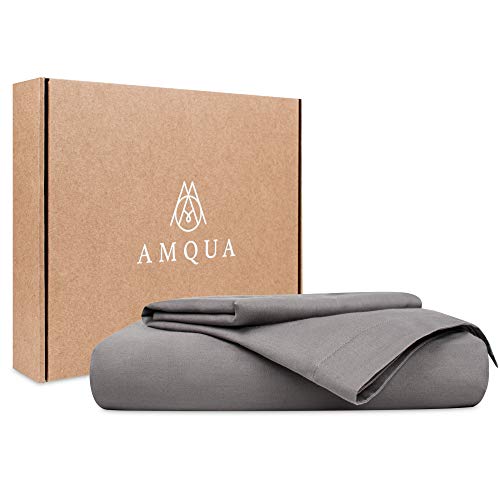 Amqua Bio Bettwäsche Mako Satin 135x200cm + Kissenbezug 80x80cm, 100% Bio Baumwolle (Zertifiziert), grau