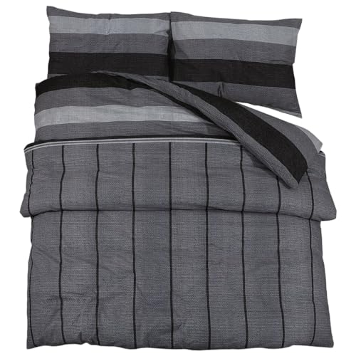 vidaXL Bettwäsche Set, Bettbezug in elegantem Look, Deckenbezug Kissenbezug mit verstecktem Knopfverschluss, Bettdeckenbezug Duvetbezug, Dunkelgrau 200x220cm Baumwolle