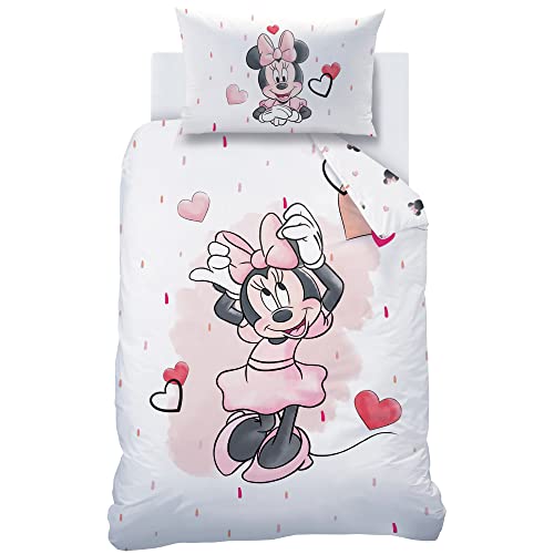 CTI Bettwäsche Minnie Maus Flanell in Pink ? Disney Minnie mit Schmetterling - 1 Kissenbezug 40x60 + 1 Bettbezug 100x135 cm