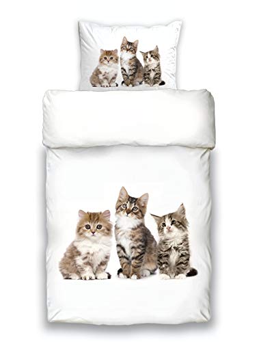 Bettwäsche Katzen Kätzchen Mako Satin Baumwolle 135x200 Digitaldruck