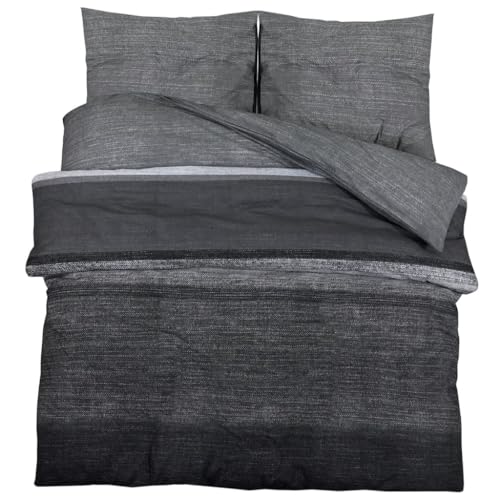 vidaXL Bettwäsche Set, Bettbezug in elegantem Look, Deckenbezug Kissenbezug mit verstecktem Knopfverschluss, Bettdeckenbezug Duvetbezug, Dunkelgrau 200x220cm Baumwolle