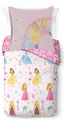 Jay Franco Disney Prinzessin Cut Paper 100% Baumwolle Kinderbettwäsche-Set 135x200 cm Einzelbettgröße - Bettbezug + Kissenbezug 80x80 cm