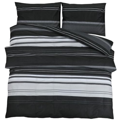 vidaXL Bettwäsche Set, Bettbezug in elegantem Look, Deckenbezug Kissenbezug verstecktem Knopfverschluss, Bettdeckenbezug Duvetbezug, Schwarz Weiß 200x220cm Baumwolle