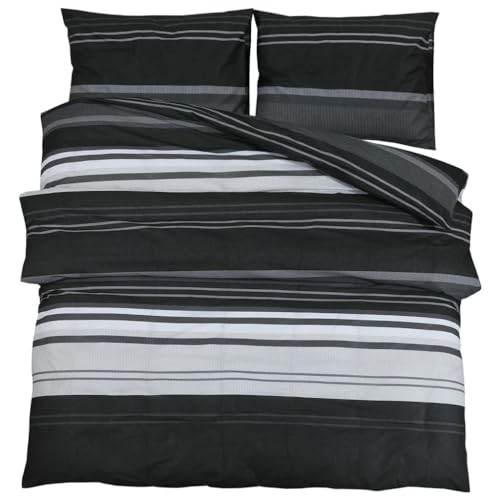 vidaXL Bettwäsche, elegantem Look, Deckenbezug Kissenbezug verstecktem Knopfverschluss, Bettdeckenbezug Duvetbezug, Schwarz Weiß 135x200cm Baumwolle
