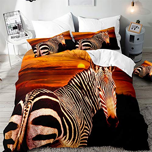 Morbuy Zebra Drucken Bettbezug Bettwäsche Set - Erwachsene Kinder Bettwäsche-Set, Mikrofaser Weiche Bettbezug mit Reißverschluss und Kissenbezüge (220x240cm,Twilight Zebra)