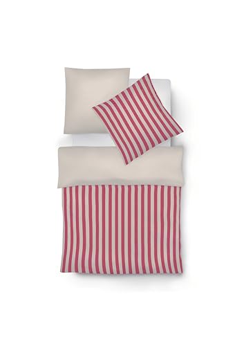 fleuresse 603871, buntgewebtes Flanell-Bettwäsche-Set, 100% Baumwolle, Oeko-TEX® Standard 100 Zertifiziert, 135 x 200 cm inkl. 1 x 80 x 80 Kissenhülle, gestreifte VS/Uni-Wende-RS, Fb. Rot