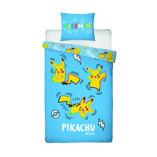 Aymax Pokémon Bettwäsche 135x200 cm – Mikrofaser-Bettwäsche mit Motiv #025 – 2-teiliges Set mit Kissenbezug 63x63 cm – 100% Polyester – Offizielles Lizenzprodukt – Weich & pflegeleicht