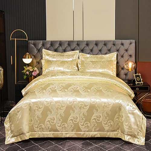 Tospass Bettwäsche 200x200cm kühlend Beige Gelb Satin Bettwäsche-Sets Jacquard Stickerei Aesthetic Bettwäsche ÖKO-TEX Deckenbezug 1 Bettbezug mit Reißverschluss und 2 Kissenbezug 80x80cm