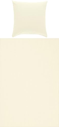 Erwin Müller Seersucker Bettwäsche Uni Rosenheim mit Hotelverschluss Creme Größe 80x80 cm / 135x200 cm - für die warme Jahreszeit, bügelfrei, atmungsaktiv