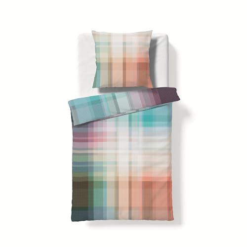 fleuresse Mako-Satin Bettwäsche 200x220 Mosaik Würfel Streifen Pastell 114524-03