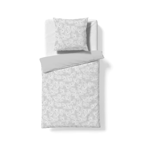 fleuresse Mako-Satin Bettwäsche 240x220 Blüten Silber beige Wende 114528-07