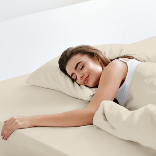 LuxClub Spannbettlaken 160x200cm, 100% Jersey Baumwolle bettwäsche mit 30cm Matratzenhöhe Weich und Knitterfrei Bettlaken Beige
