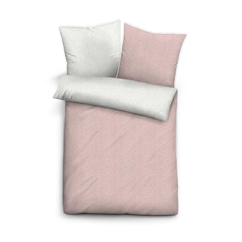 biberna 0840500 Wende-Bettwäsche Garnitur mit Kopfkissenbezug Melange-Flanell , 2 Stück , 1x 135x200 cm + 1x 80x80 cm, hellrosa