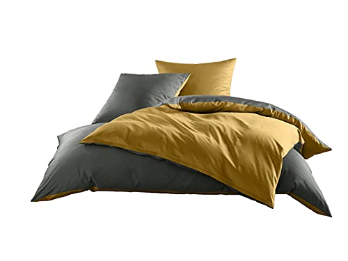 Bettwaesche-mit-Stil Mako Satin Baumwollsatin Wende Bettwäsche Garnitur - viele Farben und Größen (Stahlgrau - Gold, 1x 135x200 + 1x 80x80 cm) Bettwaesche-mit-Stil Mako Satin Baumwollsatin Wende Bettwäsche Garnitur - viele Farben und Größen (Stahlgrau - Gold, 1x 135x200 + 1x 80x80 cm)