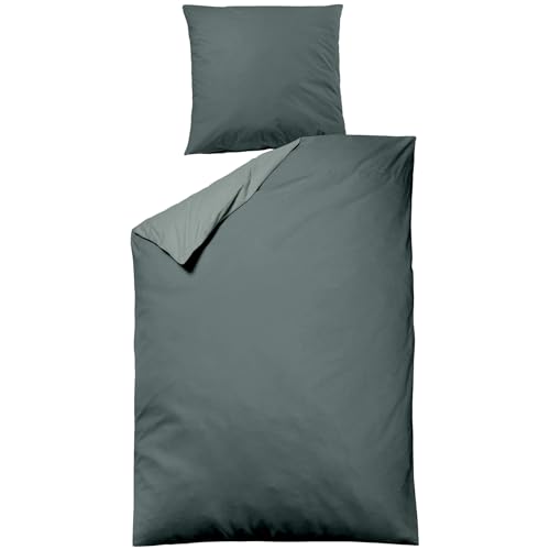 sleepling Satin Bettwäsche 135x200 cm 2 teilig, Bettbezug 135 x 200 + Kissenbezug 80 x 80 cm aus 100% Mako Baumwolle, Single Bettwäsche-Set, Wendebettwäsche dunkelgrün