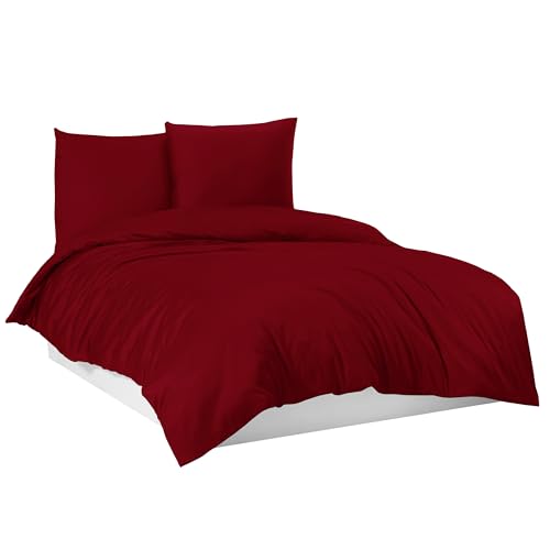 Mixibaby Bettwäsche Bettgarnitur Bettbezug 100% Baumwolle 135x200 155x220 200x200 200x220, Farbe:Weinrot, Größe:200 x 220