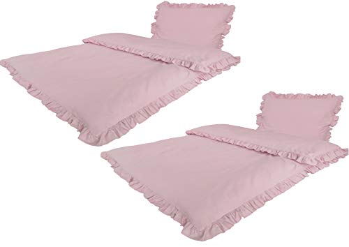 MB Warenhandel24 4-Teilige hochwertige Renforcé-Bettwäsche RÜSCHEN Rose Landhaus Romantik Vintage 2X 135x200 Bettbezug + 2X 80x80 Kissenbezug