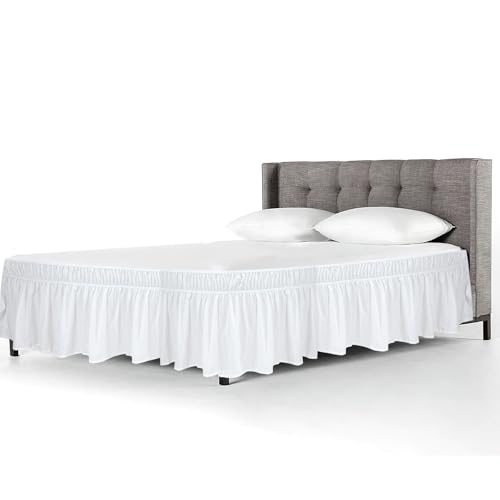 Bettrock mit Rüschen, Betthusse 180x200 cm, Bettwäsche Rüschen mit Doppeltes Gummiband, Ruffled Solid Bed Rock, Elastische Bett Wrap für 40 cm Hohes Bett, Weiße Bettrock (180×200 cm)