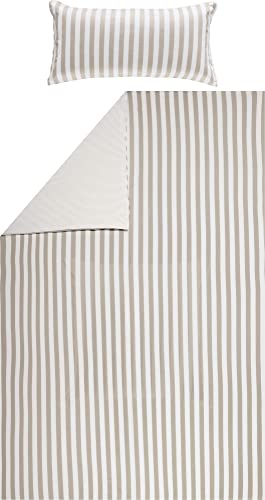 Erwin Müller Wende-Bettwäsche, Bettbezug, Kissenbezug Single-Jersey Streifen Taupe-weiß Größe 135x200 cm (40x80 cm) - temperaturausgleichend, formstabil, pflegeleicht, mit praktischem Reißverschluss