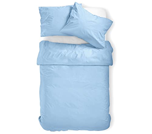 Amolavet Winter Bettwäsche 135x200 2teilig Set Hellblau aus Gebürstetem Mikrofaser Winterbettwäsche 135x200 Bettbezug 135 X 200 + Kissenbezüg 80x80 Mit Reißverschluss für Einzelbett