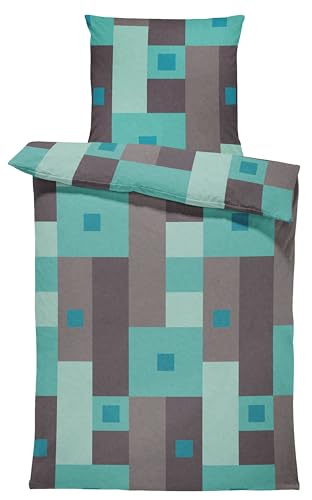 Leonado Vicenti Winter Bettwäsche Thermo Fleece Flausch Kuschelig Warme Garnitur Bettbezüge Set, Größe:3 teilig 240x220 cm, Farbe:Karo türkis grau