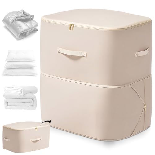 WIYETY Platzsparende Aufbewahrungstasche Extra Groß, Ultra Platz Sparender Selbstkomprimierender Organizer, Selbstkomprimierender Organizertaschen für Bettdecken, Decken, Bettwäsche (Beige,50X42X60cm)