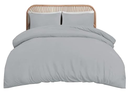funky gadgets Bettbezug-Set – weich gebürstete Mikrofaser, unifarben, Bettbezug-Set mit Kissenbezug, Bettwäsche-Set (Grau, Einzelbett)