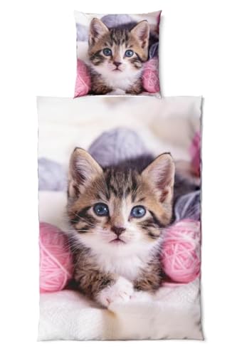 Bettwäsche-Set ** Katzenbaby **, Kopfkissenbezug 80 x 80 cm, Bettbezug 135 x 200 cm, Microfaser