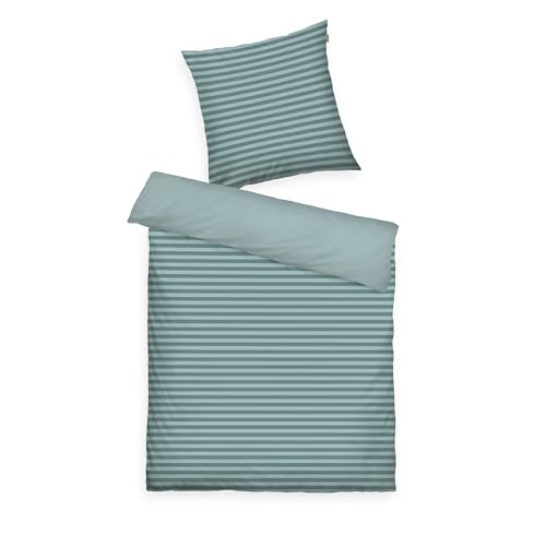 Tom Tailor Renforcé-Bettwäsche, 80x80 + 135x200 cm, 100% Baumwolle/Renforcé, mit Wendemotiv und farbigem Reißverschluss, MEDIUM Stripes Türkis (Fresh Sage, Smokey Sage)