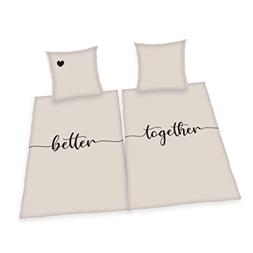 Herding Better Together Partnerbettwäsche-Set, 2 x Kopfkissenbezug 80 x 80 cm, 2 x Bettbezug 135 x 200 cm, Mit leichtläufigem Reißverschluss, Baumwolle/Renforcé