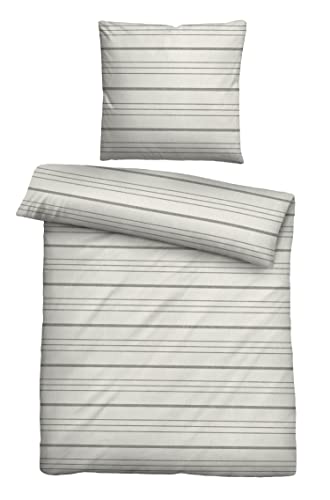 biberna 0840503 Bettwäsche Garnitur mit Kopfkissenbezug Melange-Flanell 1x 155x220 cm + 1x 80x80 cm, grau