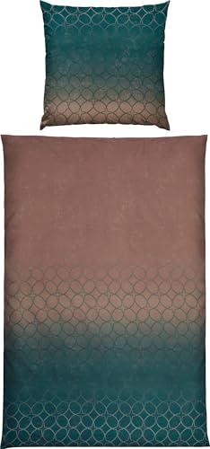 Erwin Müller Bettwäsche Feinbiber Kreise mit Wendekissenbezug braun-Petrol Größe 80x80 cm / 135x200 cm - wohlig wärmend, samtig weich, temperaturausgleichend, mit Reißverschluss