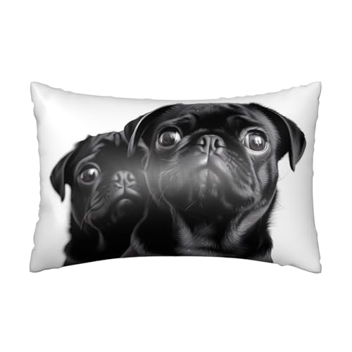 Satin-Kissenbezug mit niedlichem Mops-Motiv, für Haar und Haut, weich, atmungsaktiv, kühlend, glatt, mit Reißverschluss, Dekoration für Bettwäsche, Wohnzimmer, Sofa, 50,8 x 76,2 cm