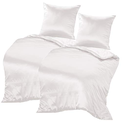 THXSILK 100% Seidenbettwäsche Set 4 teilig, 2 Bettbezüge 135 x 200 cm und 2 Kissenbezüge 80 x 80 cm, 19 Momme Maulbeerseide Bettwäsche, Weich Komfortabel und Glatt, Weiß