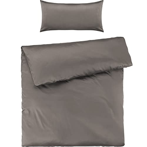 Pure Label Bettwäsche Taupe 135 x 200 mit Kissenbezug 40 x 80 aus 100% Baumwolle   Traumhaft weiches Bettwäsche Set in Uni