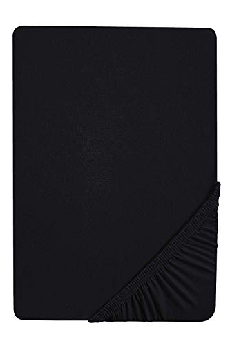 Castell 77113/080/041 Jersey-Stretch Spannbetttuch, nach Öko-Tex Standard 100, ca. 140 x 200 cm bis 160 x 200 cm, Farbe: schwarz