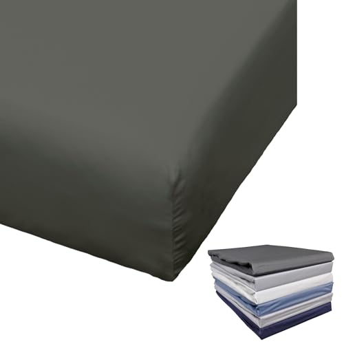 Bierbaum Spannbettlaken Mako Satin 100x200 / 150x200 / 180x200 cm Spannbetttuch viele Farben, Farbe:Anthrazit, Größe:100x200cm Spannbettlaken