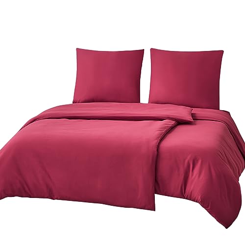 RUIKASI Bettwäsche 135x200 4teilig Rot - Bettbezüge 135 x 200 2er Set mit Kissenbezüge, Bettwäsche-Sets 135x200cm aus Mikrofaser mit Reißverschluss Weich und Bügelfrei