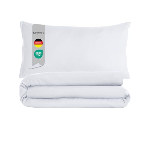 Komfortec Premium Bettwäsche 200x200 mit 2 Kissenbezug 40x80 cm Set aus Gebürstetes Mikrofaser - Weiß