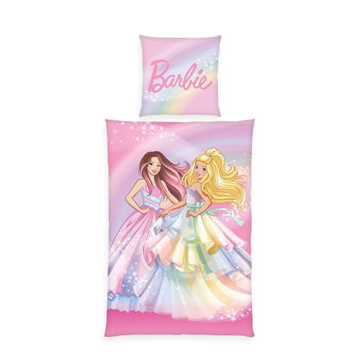 Herding Bettwäsche Barbie, Kopfkissenbezug ca. 80 x 80 cm, Bettbezug ca. 135 x 200 cm, Mit Reißverschluss und Wendemotiv, 100% Baumwolle/Renforcé