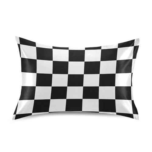 Schwarz-weiß karierte Afrika-Kissenbezüge, ägyptische Baumwolle, Standardgröße 50,8 x 66 cm
